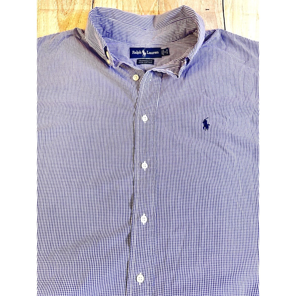 Ralph Lauren Mens Yarmouth Shirt Button Down PURPLE Check Long Sleeve 17, 34/35‎